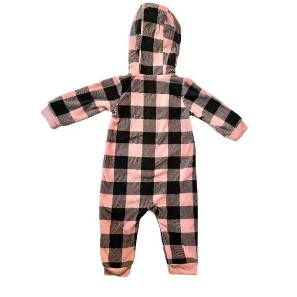 Baby Girl’s Plaid Hooded Fleece One-piece Romper, 9m - Picture 2 of 9